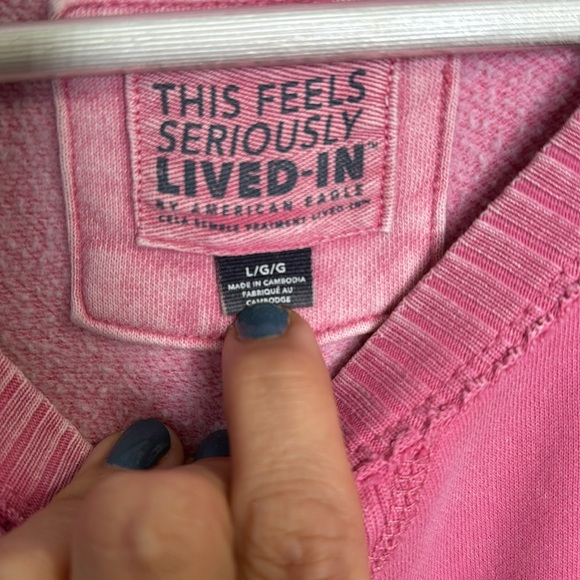 American Eagle Lived In Sunday Funday Crewneck Pink Sweatshirt W-978 Sz L - Picture 7 of 11